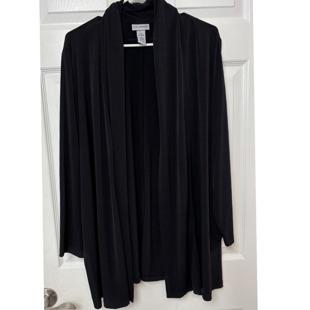 Catherines Womens 2X Black Open Front Cardigan Shawl Collar Stretch Knit Jacket